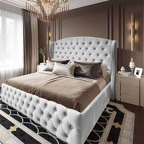 إن هاوس سيرين هيكل سرير منجد بالمخمل - نفر ونص - 200×140 سم - أبيض