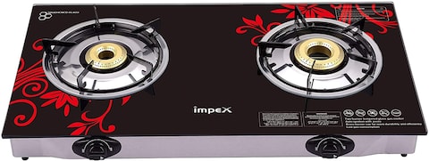 Impex IGS 1212F 2 Stainless Steel Burner Lp Gas Stove 6mm Thick Toughened Glass Auto Ignition Switch