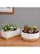 Generic White Ceramic Planter With Bamboo Tray, Planters For Succulents, Indoor Home Decor, 1 Rectangle Pot + 1 6.5 Inch Round Cactus Pot Set