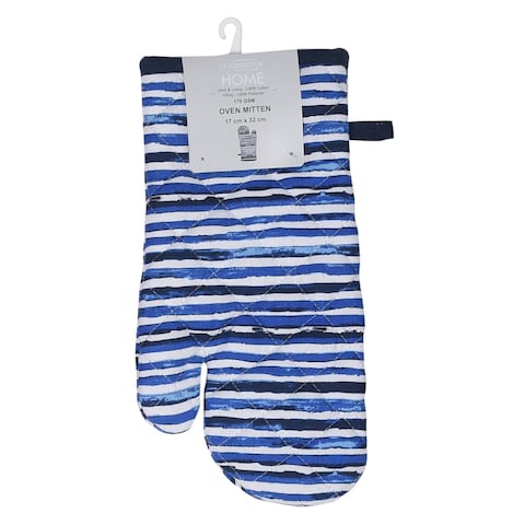 LA Collection 170 GSM Cotton Stripe Printed Oven Mitten Navy 17x32cm