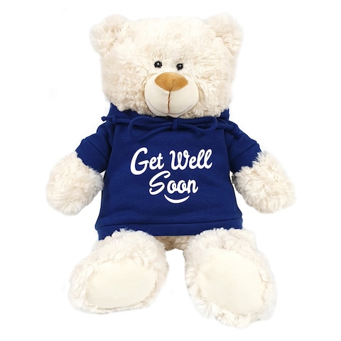 Cream Bear with Blue Hoodie Get Well Soon 38cm