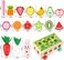 Wooden Fruit and Vegetable Harvest Game for Kids with Worm Pegs