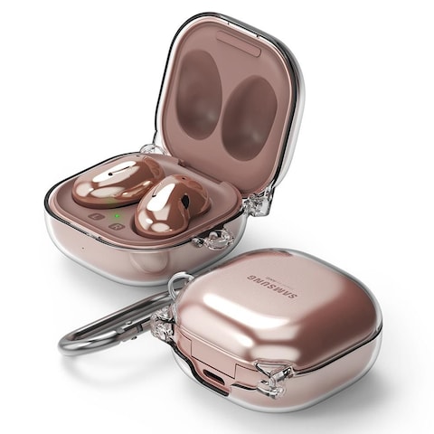 Ringke - Hinge Case Designed for Galaxy Buds Live (2020) Case Hard Shell Protective Cover with Keychain Carabiner - Clear