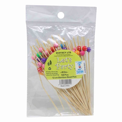 Let's Party Bamboo Bead Pick 12cm 50 Pieces