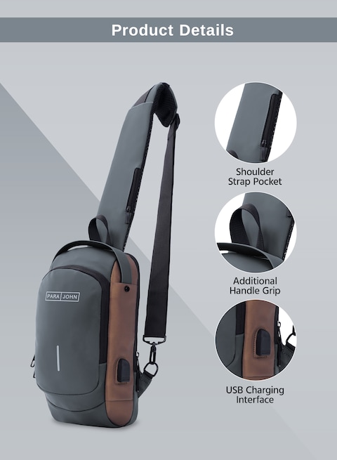 Parajohn Anti Theft Crossbody Sling Bag, Shoulder Backpack, Lightweight Chest Daypack With USB Charging Port - Grey