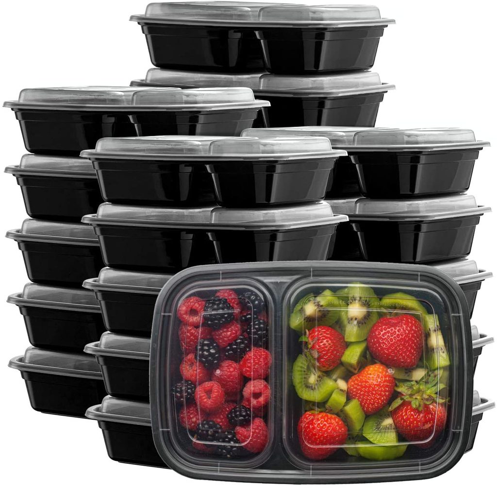 Buy 25pcs -2 Compartment Disposable Food Container - Black Base With ...