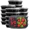 25pcs -2 Compartment Disposable Food Container - Black Base With Clear Lid