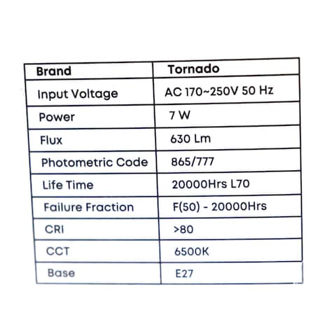 Tornado Led Bulb - 7 Watt - Day Light - 5 Bulbs