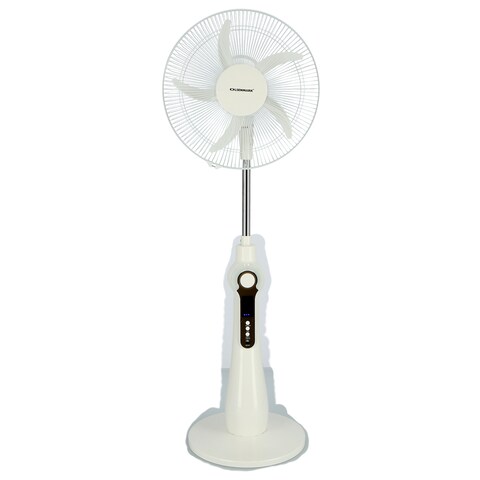 Olsenmark OMF1784 Rechargeable Stand Fan, 16 Inch- LED Light - Remote Control - 12V, 4.5Ah Lead-Acid Battery - Timer Function - Mobile Charging Port - Solar Connection - Home/Office Use