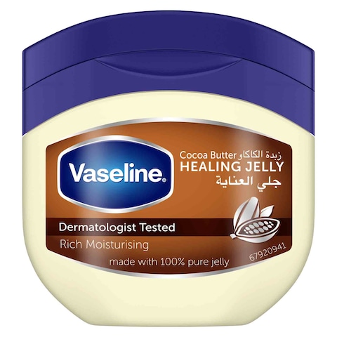 Buy Vaseline 100% Pure Petroleum Jelly Healing For Dry Skin With Cocoa Butter To Heal Dry And Damaged Skin 100ml in UAE