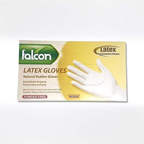 Falcon Latex Gloves, Powder Free, Medium (1 Pack X 100 Pieces)