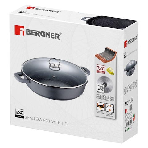 Bergner Classic Novum Shallow Pot With Lid Black 32cm