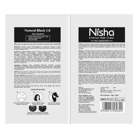 Nisha Creme Hair Colour 1.0 Natural Black 40ml