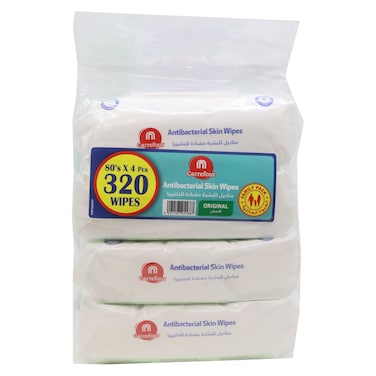 Carrefour Original Antibacterial Skin Wipes White 80 Wipes Pack of 4