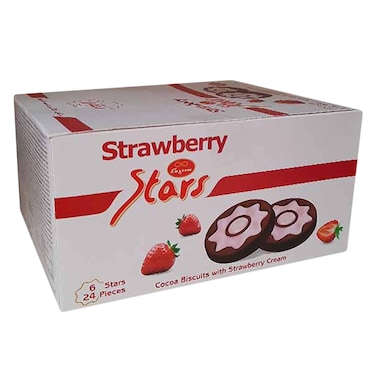 Stars Strawberry Cream Cocoa Biscuits 34GR x Pack of 24