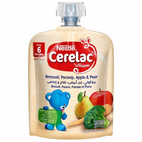 Nestle Cerelac Fruits &amp; Vegetables Puree Pouch Broccoli, Parsnip, Apple &amp; Pear 90g