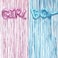 Gender Reveal Decoration Set - Metallic Fringe Curtains + Boy Girl Foil Balloons Gender Reveals Party Photo Backdrop - Pink/Blue