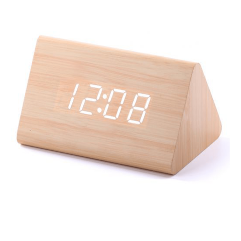 Generic Led Wood Grain Alarm Clock With Display - Small Triangle