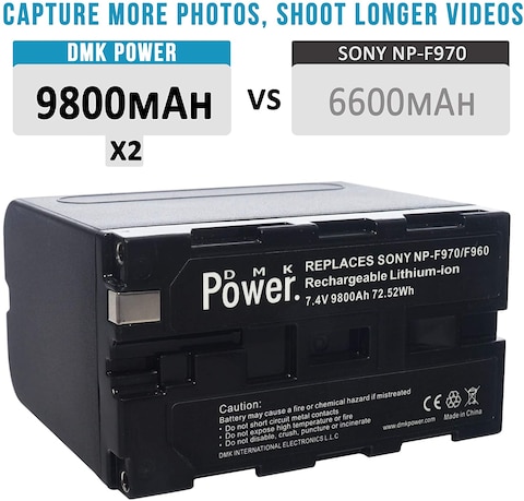 DMK Power NP-F970 Battery 9800mAh for Sony PXW-Z150 NEX-EA50M FDR-AX14K HDR-AX2000 FX1 FX7 FX1000 HVR-HD1000 HVR-V1U Z1U Z5U Z7U NX5U MC2000U MC2500 HXR-NX100 (2 Pcs Batteries)