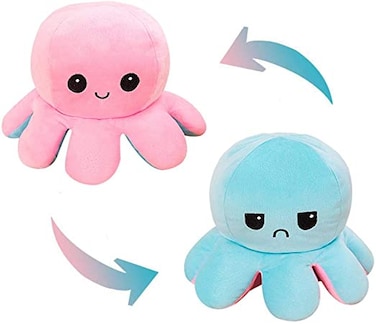 Reversible Octopus Plush, Cute Stuffed Animals, Blue+Little Pink