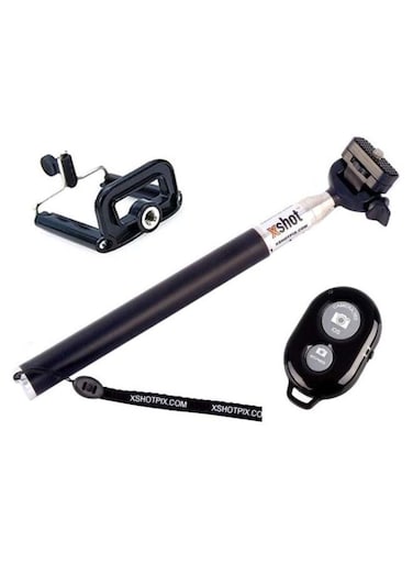 Generic - Selfie Monopod Rod With Clip And Bluetooth Shutter Remote Black/Silver