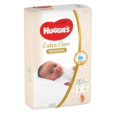 Huggies Extra Care Newborn, Size 2, 4 - 6 kg, Jumbo Pack, 64 Diapers