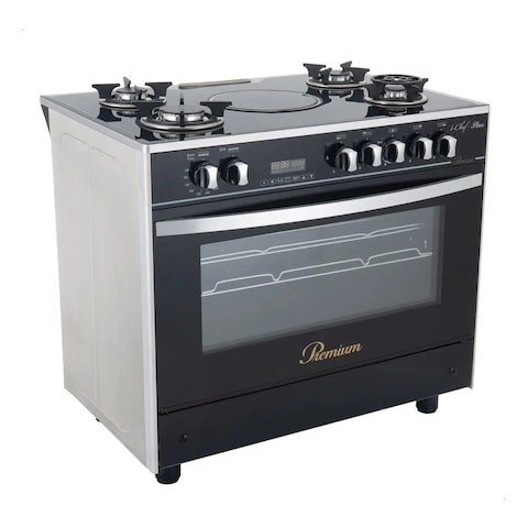 بوتاجاز بريميوم 6090GS-AC-383-IDSH-S-F غاز وكهرباء - 5 شعلات - أسود