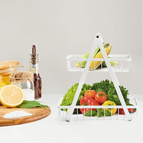 2-Tier Countertop Fruit Basket Storage, Vegetable Rack Bread Display Stand for Kitchen, Black