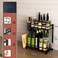 2 Tier Metal Kitchen Spice Rack Cutting board rack with Knife Utensils Holder， Cutlery Holder And 3 Hooks, Black
