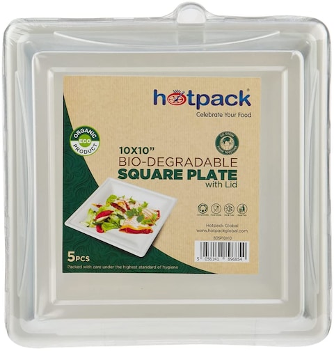 Hotpack 10X10&quot; Bio-Degradable Square Plate With Lid 5 Pieces