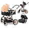 Teknum 3In1 Pram Stroller   Sleeping Bassinet   Extra Wide Seat   Wide Canopy   360&deg; Rotating Wheels   Fully Reclinable   Car Seat Compatible   Coffee Holder    NB- 3 Years   Khaki + Infant Car Seat