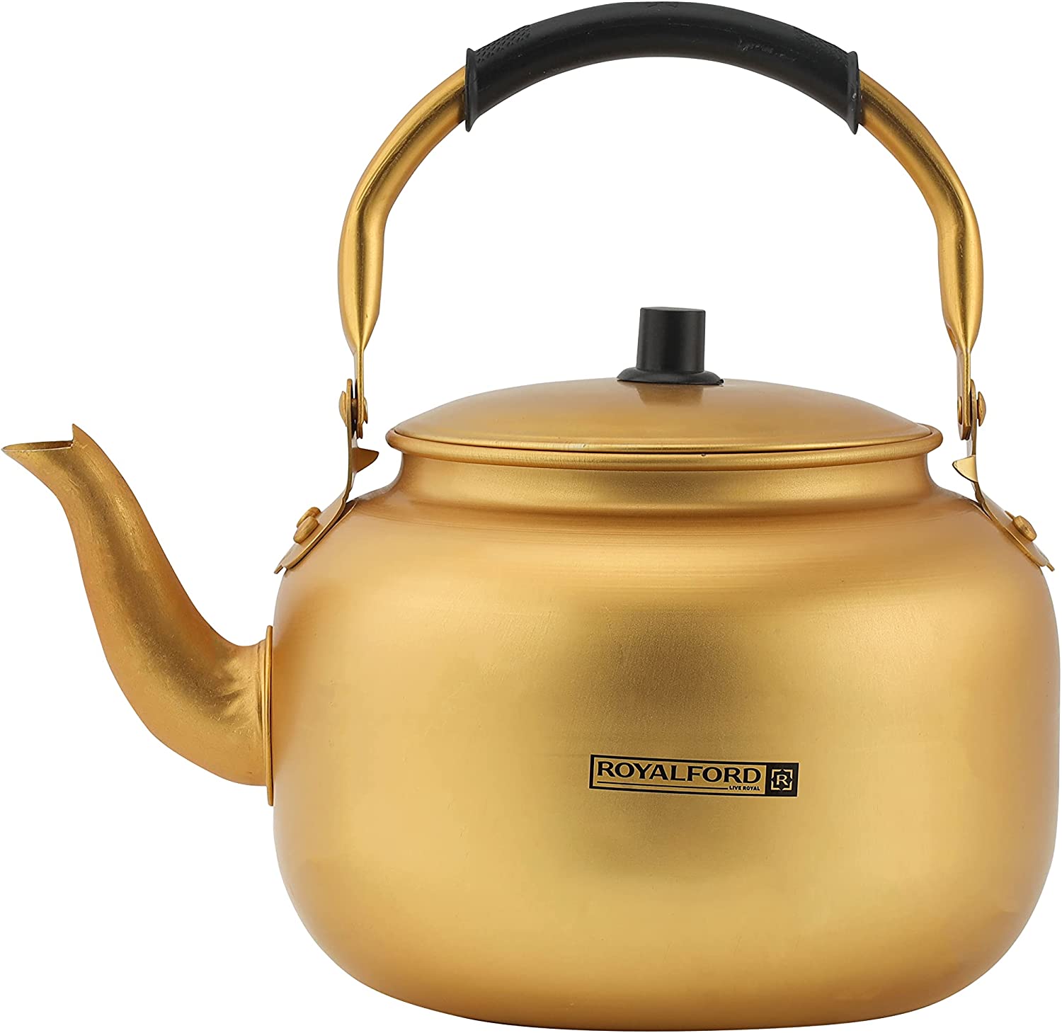 Royalford 6.0L Golden-Finish Aluminum Tea Kettle- RF10770, Rust And Corrosion Resistant Body With Comfortable And Anti-Scald Handle, Induction Compatible, Perfect For Indoor And Outdoor Use, Golden