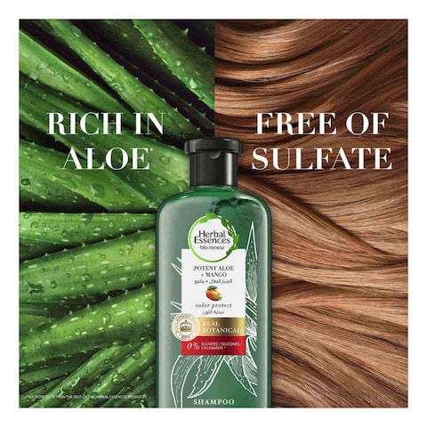 Herbal Essences Color Protect Sulfate Free Potent Aloe Vera + Mango Natural Shampoo for Dry Hair And Hair Hydrate 400ml