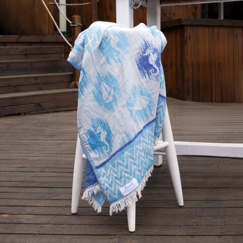 ANEMOSS Anchor Patterned Turkish Peshtemal 100% Cotton Free of Microfiber Synthetic and Polyester Soft Quick Dry Versatile Beach Pool and Bath Peshtemal for Kids and Adults 39x70 in 100x180 cm