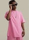 Mei Stylish Unisex Vintage Casual Loose Shoulder Oversize Crew Neck T-shirt, XL Size, Pink