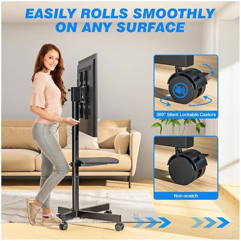 Mobile TV Cart, Rollable TV Stand For 32-70&quot; LCD LED OLED Flat Screen TV With Curved Screens up to 40kg, Height Adjustable, Portable TV Stand with Wheels