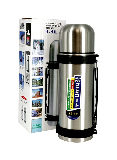 Rahalife Stainless Steel Thermo Vacuum Insulated Flask Water Bottle, Outdoor Sports Portable Car Travel Pot Vaccum Jug Large Capacity 1.1L, Black/Silver