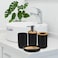 Bathroom Accessories Set 8 Pcs Bamboo Bath Ensemble Includes Soap Dispenser, Toothbrush Holder, Toothbrush Cup, Soap Dish, Qtip Holder Dispenser for Housewarming Gift (8-Bamboo Black)