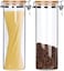 1CHASE Borosilicate Glass Storage Jar With Clip And Airtight Bamboo Lid 1400ml, Storage Jar To Store Tea, Coffee Beans, Candy, Spices, Biscuits - Set Of 2
