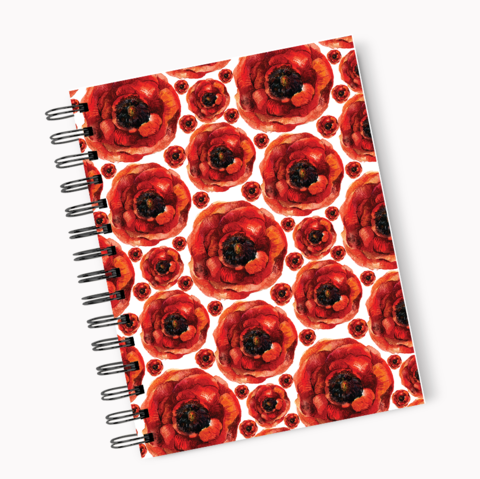 Loud Universe Spiral Notebook Red Poppy Pattern Hard Cover Notebook with Premium High Quality Paper A5 Size