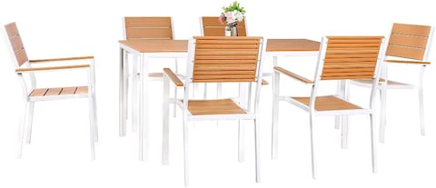 LANNY Set of 6 Armchairs Bundle with 1 Table Plastic Top Metal Leg for Garden,Balcony,Kitchen