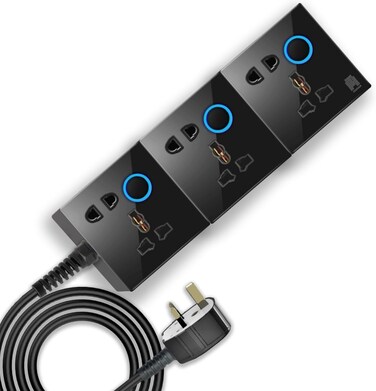 لوحة تمديد ثلاثية بمقبس زجاجي عالمي من حسن مع سلك شديد التحمل وتصميم أنيق ومؤشرات نيون (3 أمتار (10 أقدام))