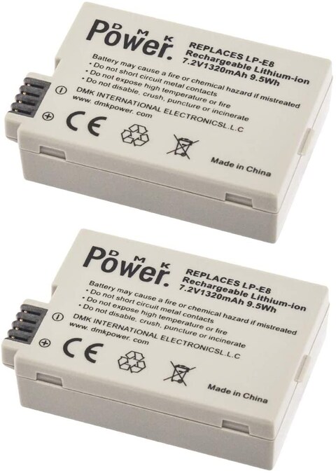 DMK Power LP-E8 Replacement Battery (2-Pack) 1320mAh Batteries and Dual USB Charger Kit for Canon EOS Rebel T2i T3i T4i T5i EOS 550D EOS 600D EOS 650D EOS 700D DSLR Digital Cameras