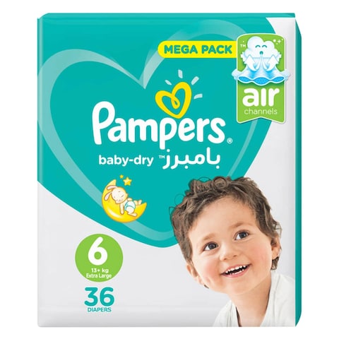 Pampers Baby Dry Diapers Jumbo Pack Extra Large Size 6 36 Count 13+ KG