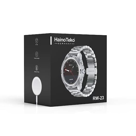 Haino Teko Germany Smart Watch Stainless Steel New Latest Edition Bluetooth Call Music Sports Health Heart Monitoring for Android and IOS, Silver, RW23