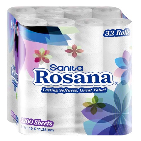 Sanita Rosana 2 Ply Toilet Paper Rolls 3200 Sheets 32 Count