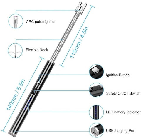 Electric Arc Lighter, Plasma Lighter Flameless Windproof USB Rechargeable for BBQ Gas Stove Candle Fireworks (Black-A)