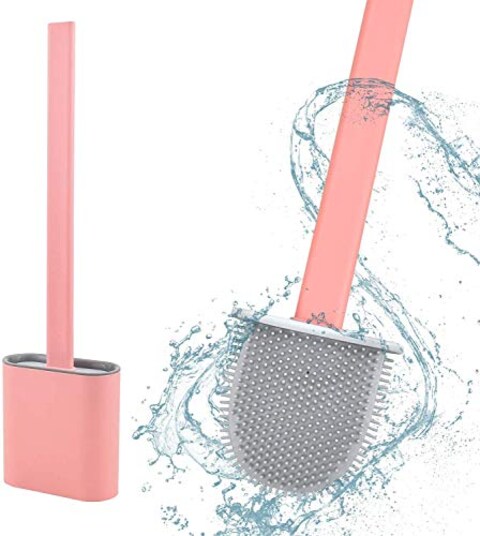 SOFLIN Silicone Toilet Brush with Holder Stand , Brush for Bathroom Cleaning, Cleaning Silicone Brush and Holder (Multi Color, Pack of 1)