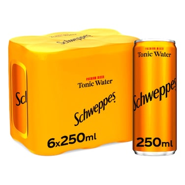 Schweppes Tonic Water Carbonated Drink Can 250ml Pack of 6