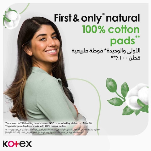 Kotex Natural Maxi Protect Thick Pads 100% Cotton Pad Super Size with Wings 26 Sanitary Pads